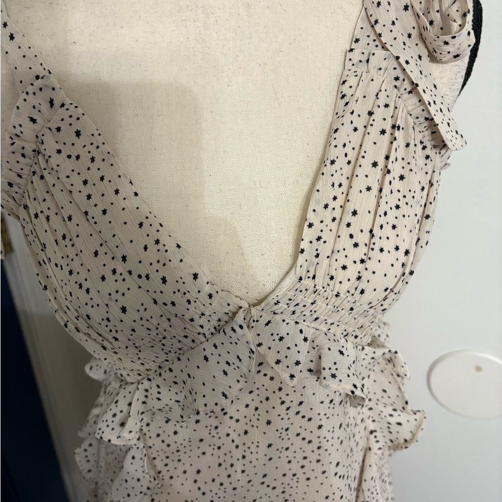 Storia Smocked Ruffle Star Print Mini Dress Size Medium - Picture 6 of 8